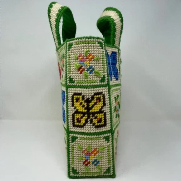 Vintage Rare Design Nature Handmade Needle Point Purse, Cream Green - Picture 4 of 10